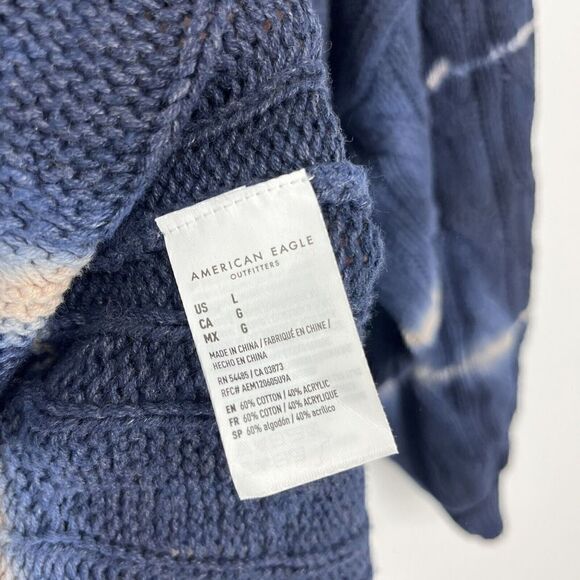 American Eagle Sweater Size Large Navy Tie Dye Chunky Cable Knit Turtleneck - Picture 7 of 9